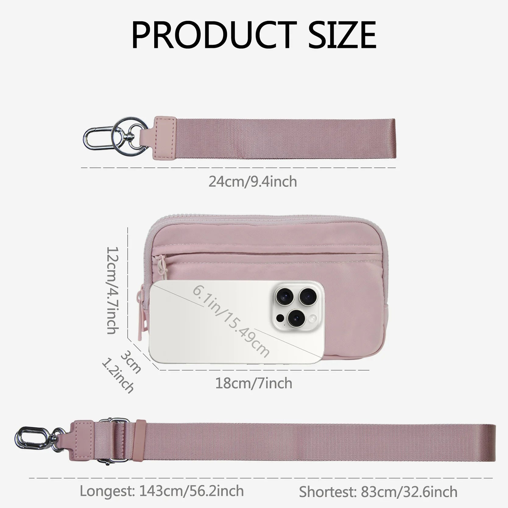 Versatile Pink Crossbody Bag with Detachable Straps & Water-Resistant Fabric