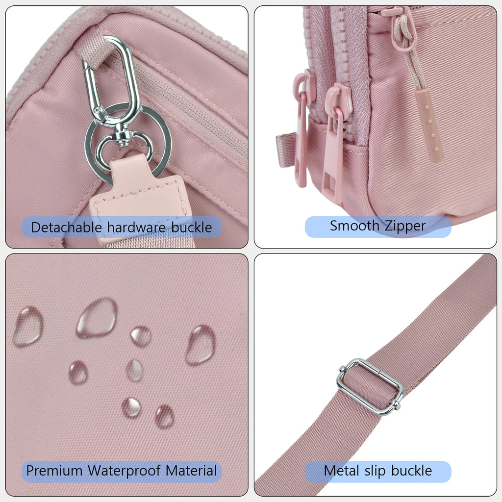 Versatile Pink Crossbody Bag with Detachable Straps & Water-Resistant Fabric