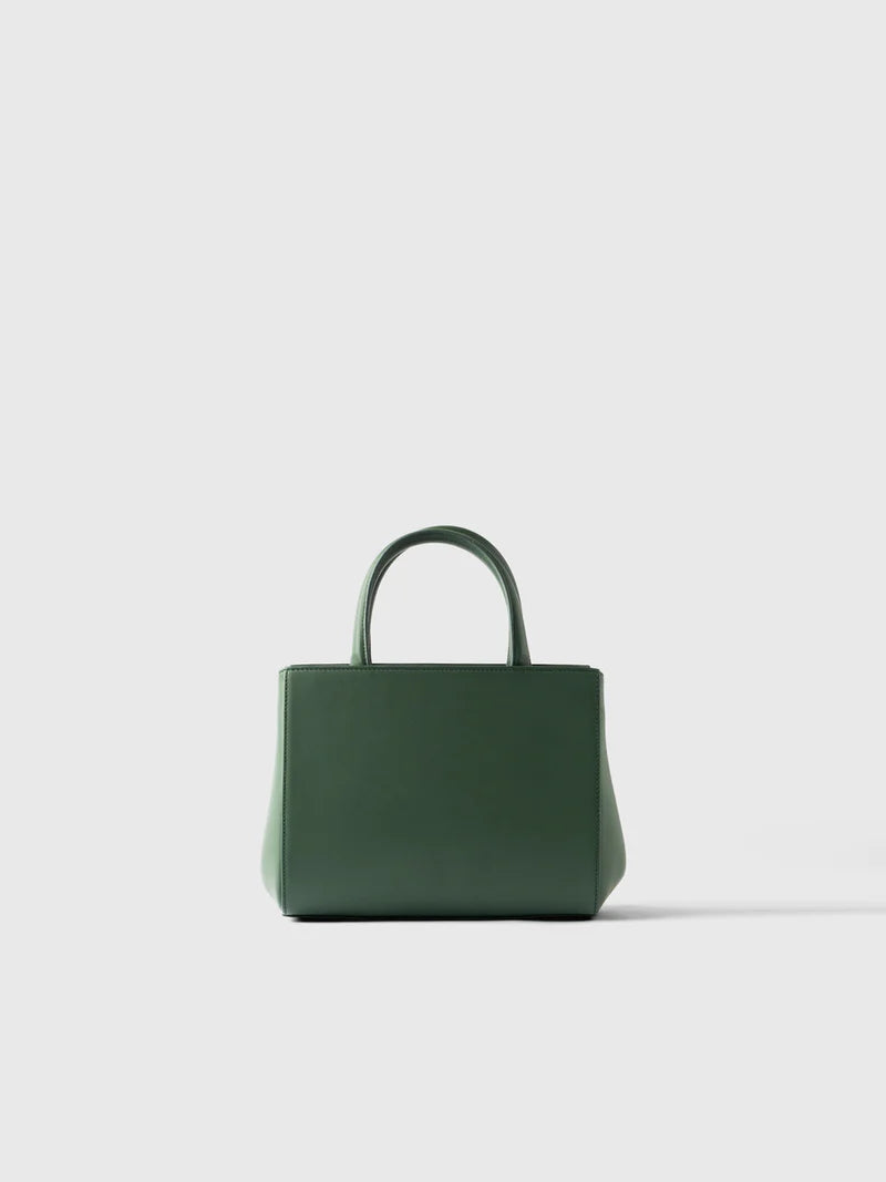 Elegant Dark Green Leather Top-Handle Bag with Detachable Strap