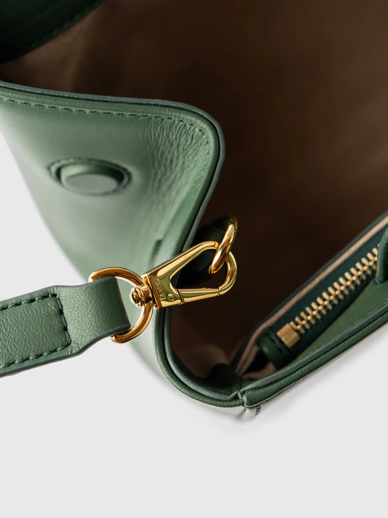 Elegant Dark Green Leather Top-Handle Bag with Detachable Strap
