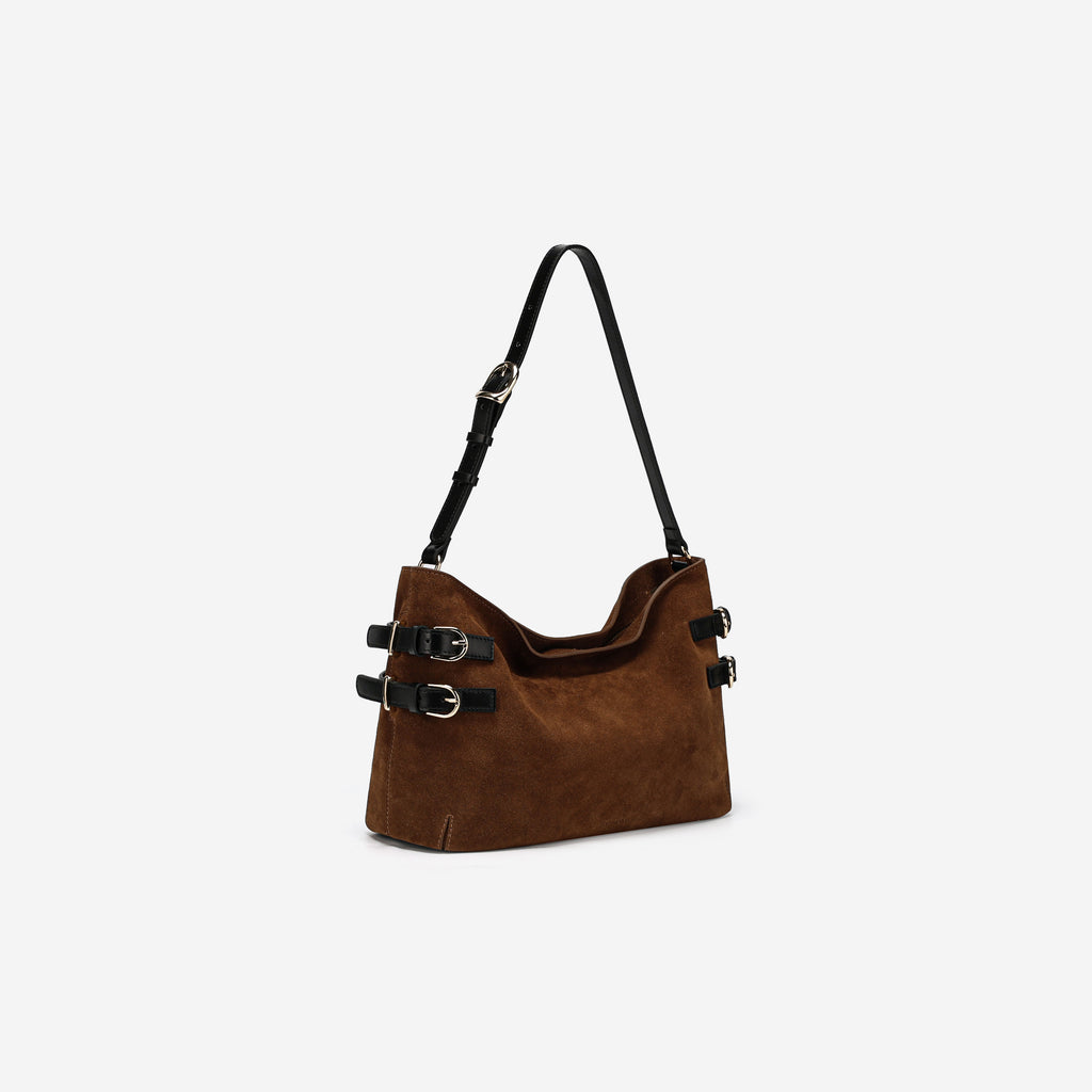 Vintage Suede-Trimmed Leather Handbag