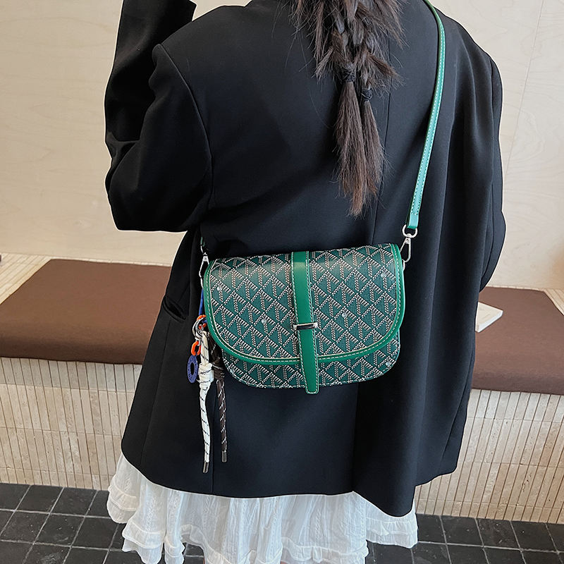 Green Geometric-Print Saddle Shoulder Bag