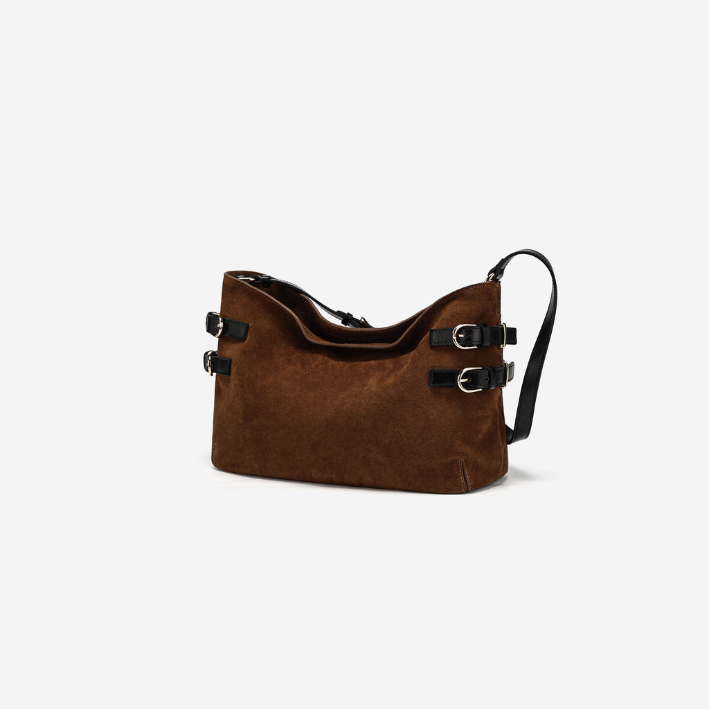 Vintage Suede-Trimmed Leather Handbag