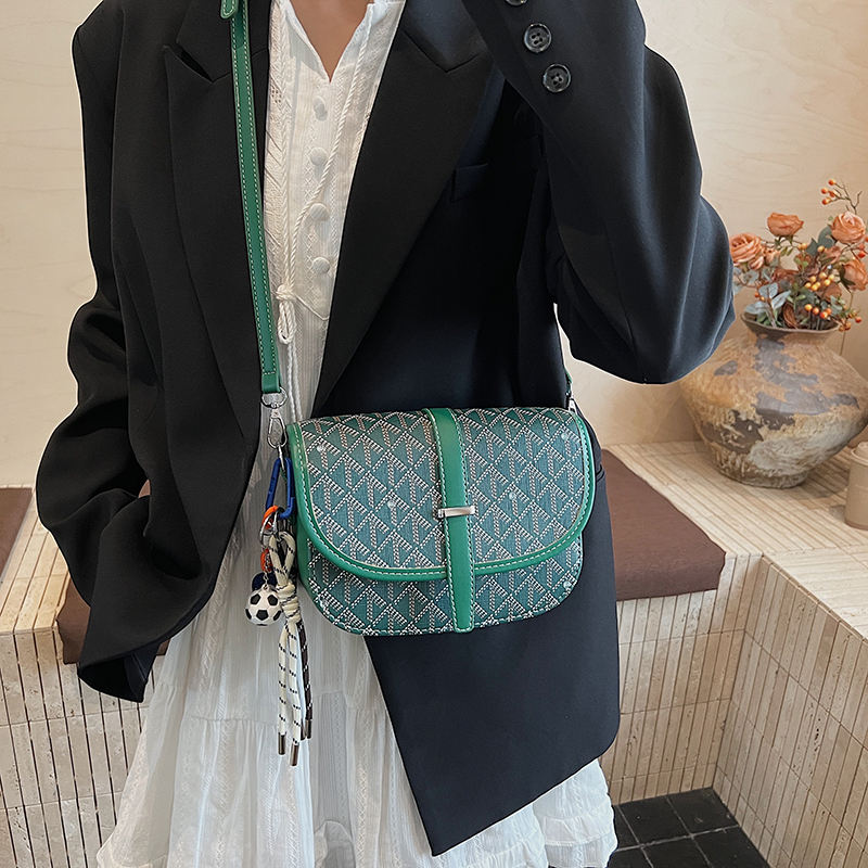 Green Geometric-Print Saddle Shoulder Bag