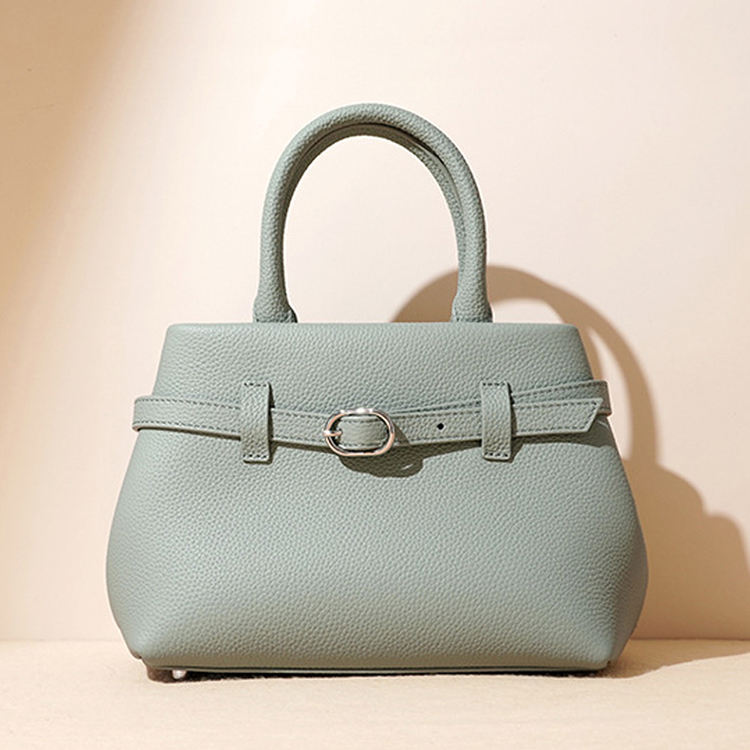 Light Green Belted Leather Handbag