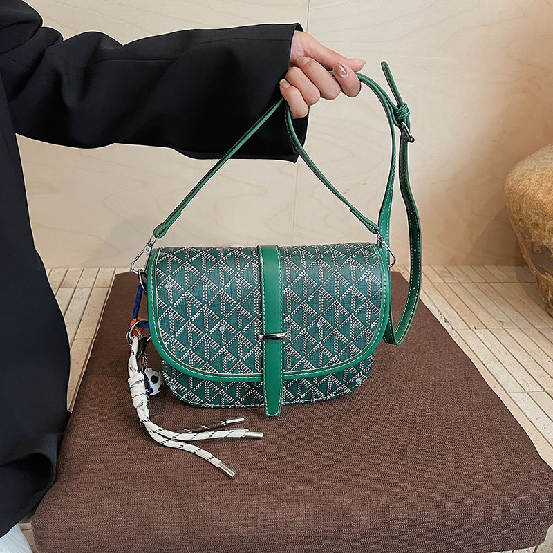 Green Geometric-Print Saddle Shoulder Bag