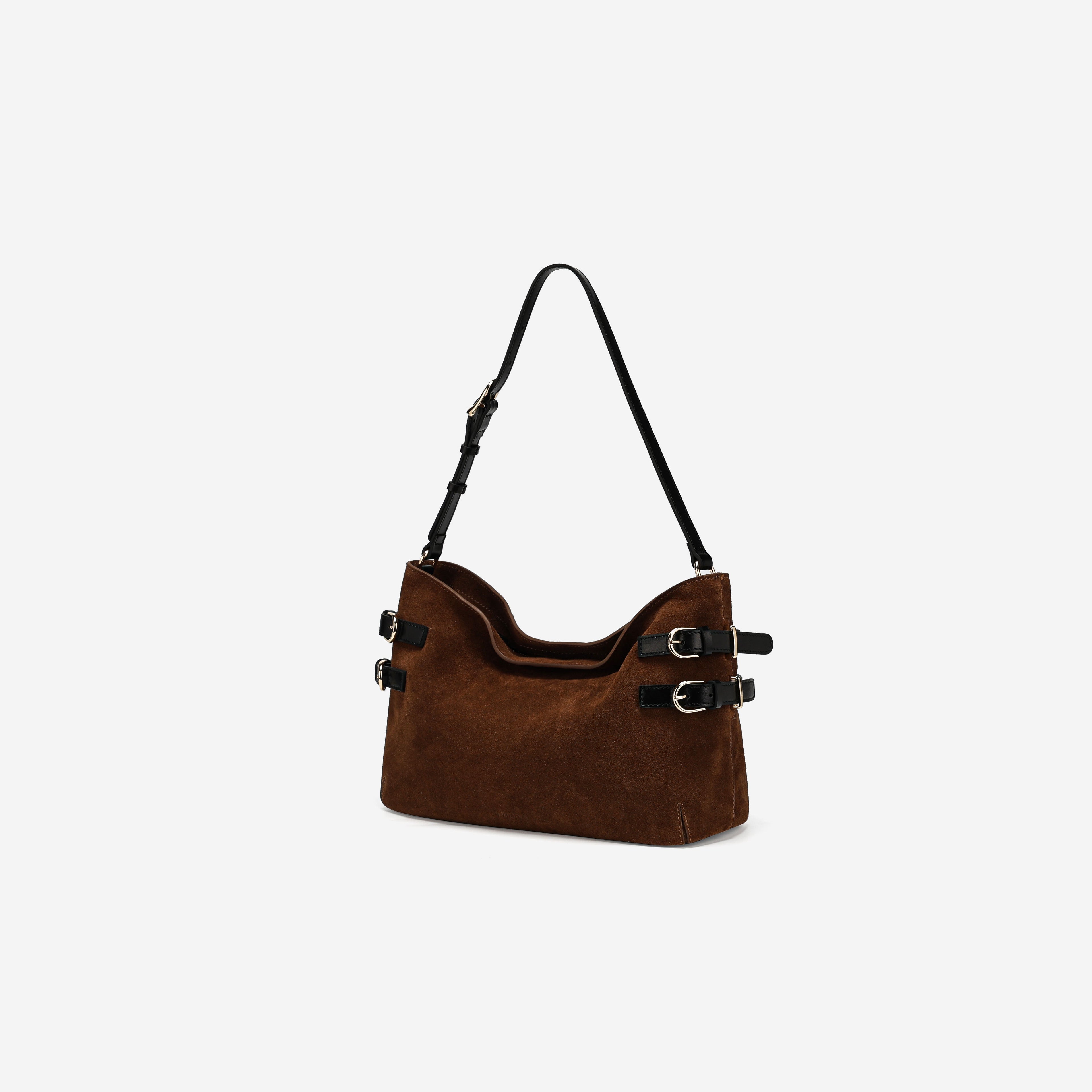 Vintage Suede-Trimmed Leather Handbag