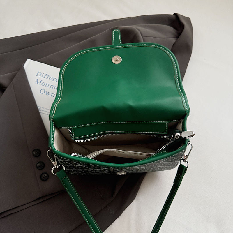 Green Geometric-Print Saddle Shoulder Bag