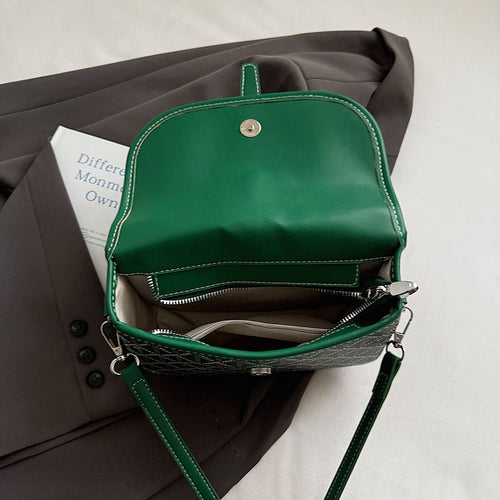 Green Geometric-Print Saddle Shoulder Bag