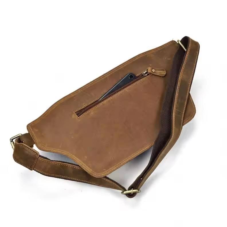 Vintage Leather Belt Bag with Zipper Pockets