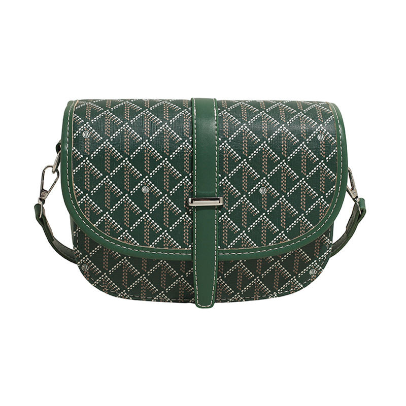 Green Geometric-Print Saddle Shoulder Bag