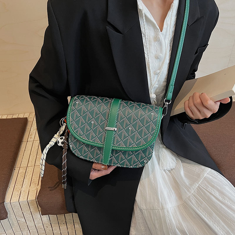 Green Geometric-Print Saddle Shoulder Bag