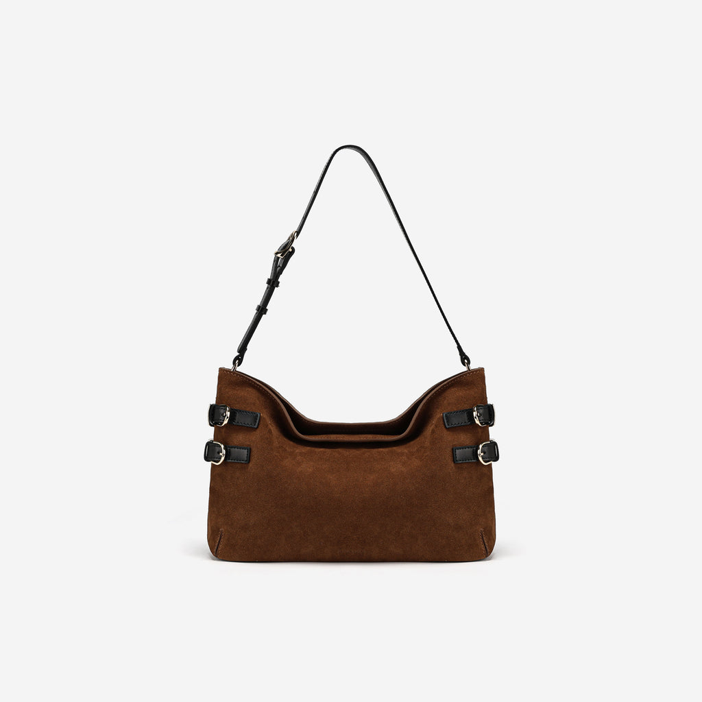 Vintage Suede-Trimmed Leather Handbag