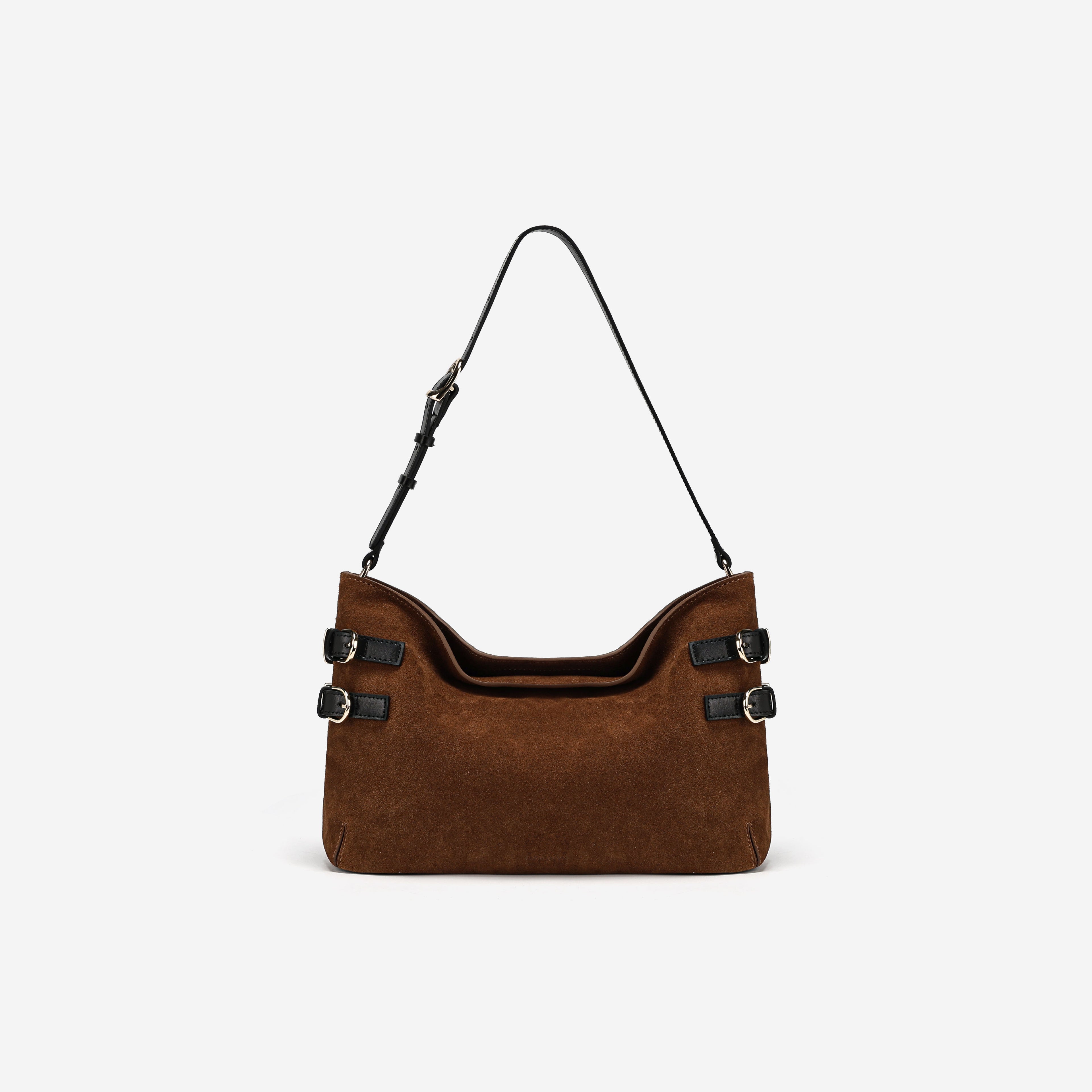 Vintage Suede-Trimmed Leather Handbag