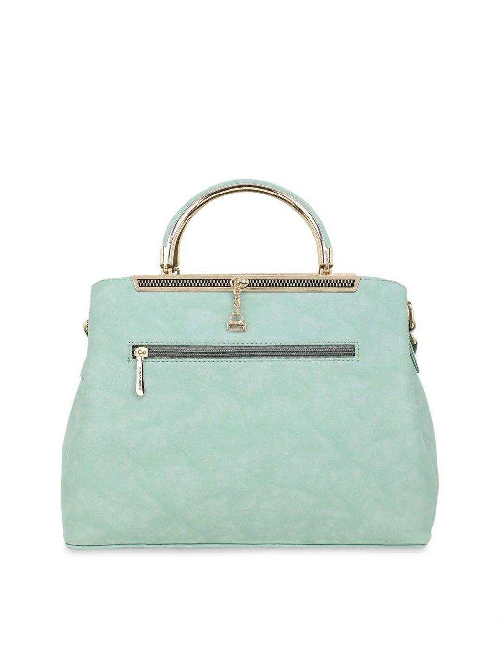 Mint Green Faux Leather Shoulder Bag with Gold Handle