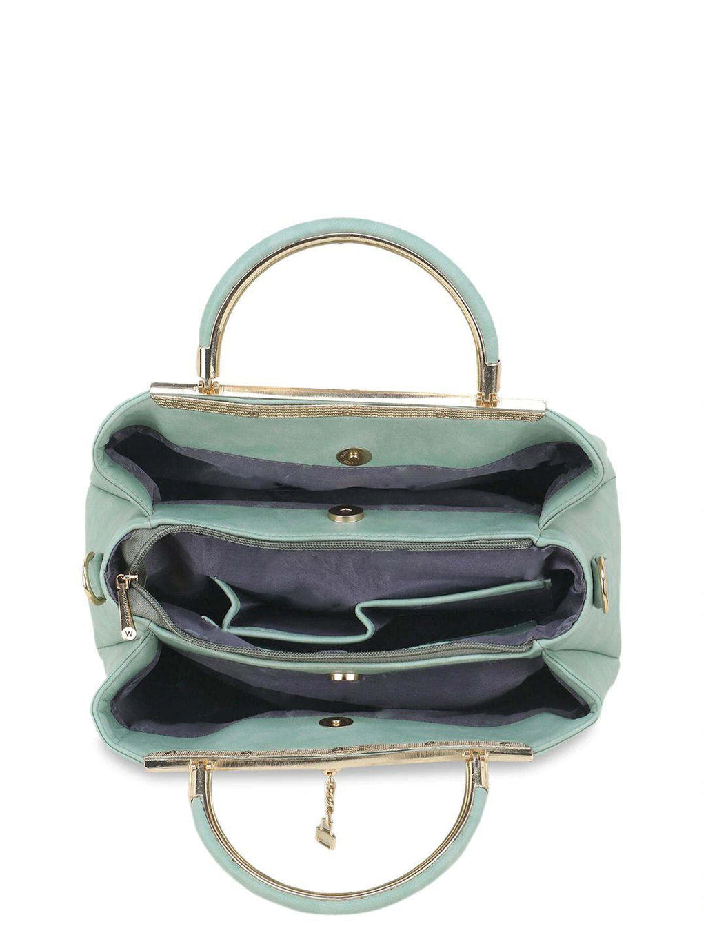 Mint Green Faux Leather Shoulder Bag with Gold Handle