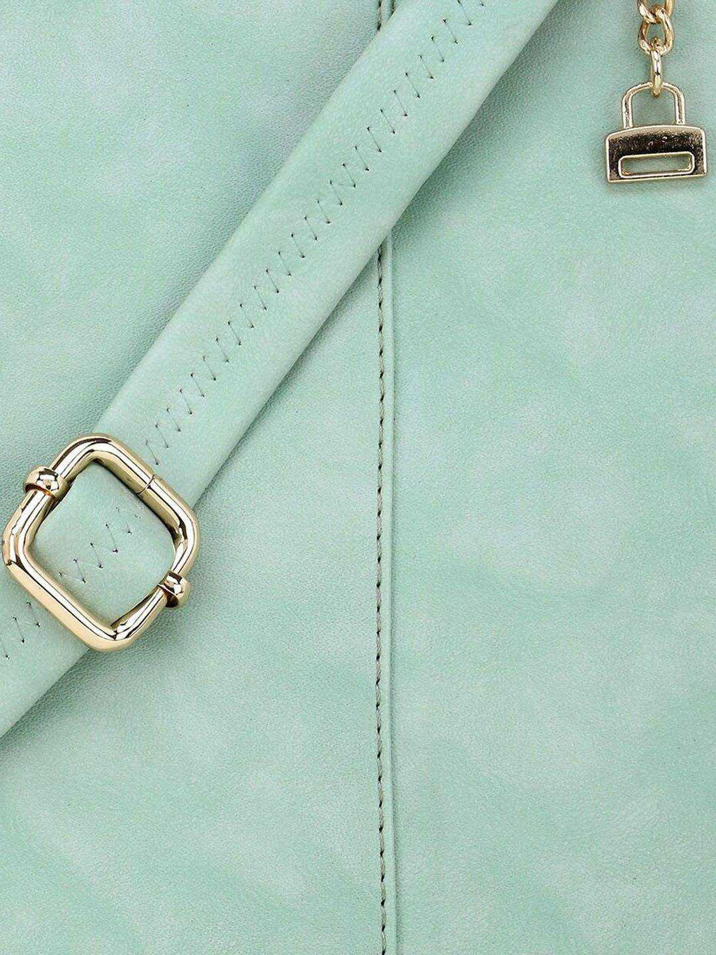 Mint Green Faux Leather Shoulder Bag with Gold Handle