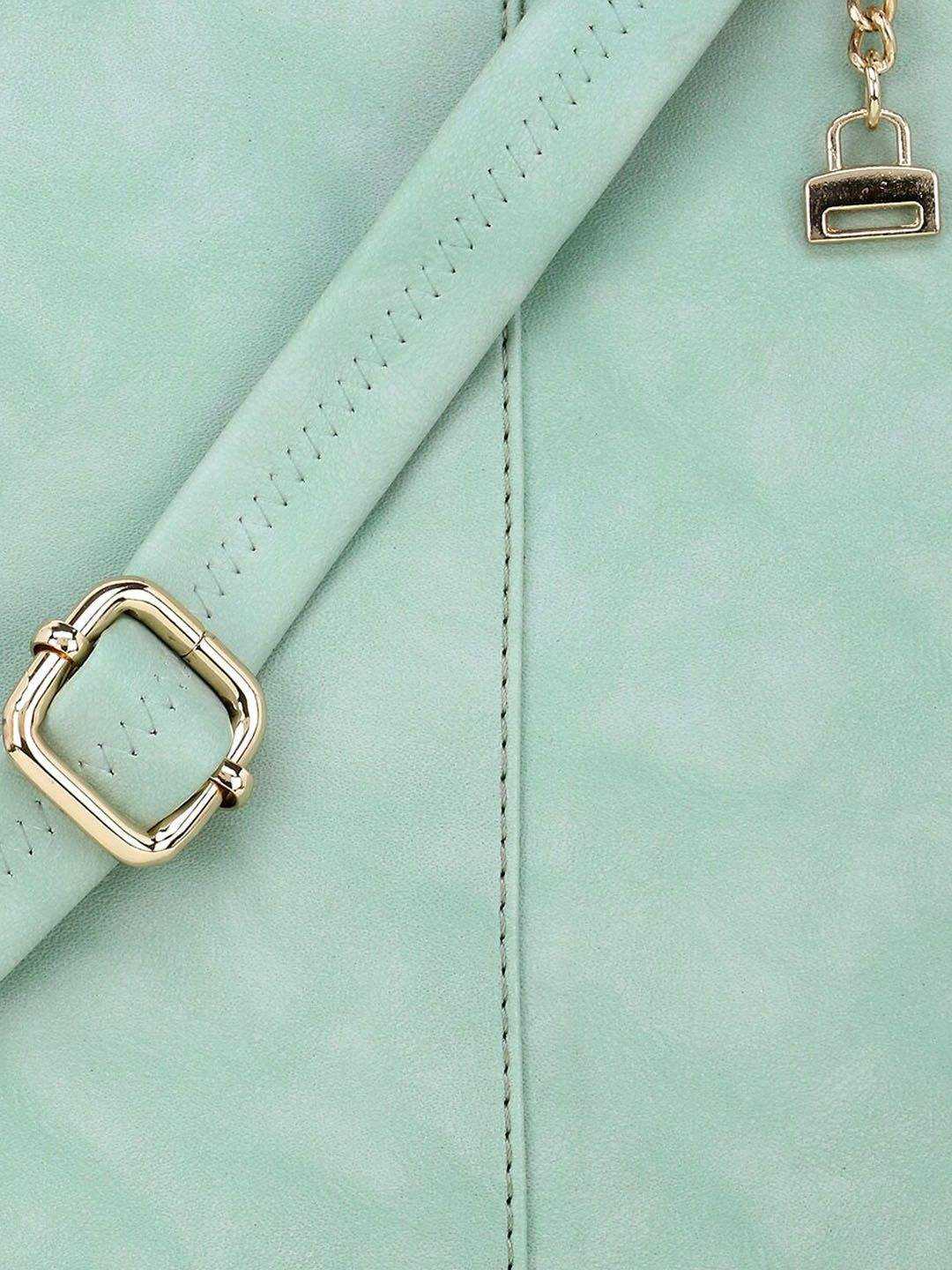 Mint Green Faux Leather Shoulder Bag with Gold Handle