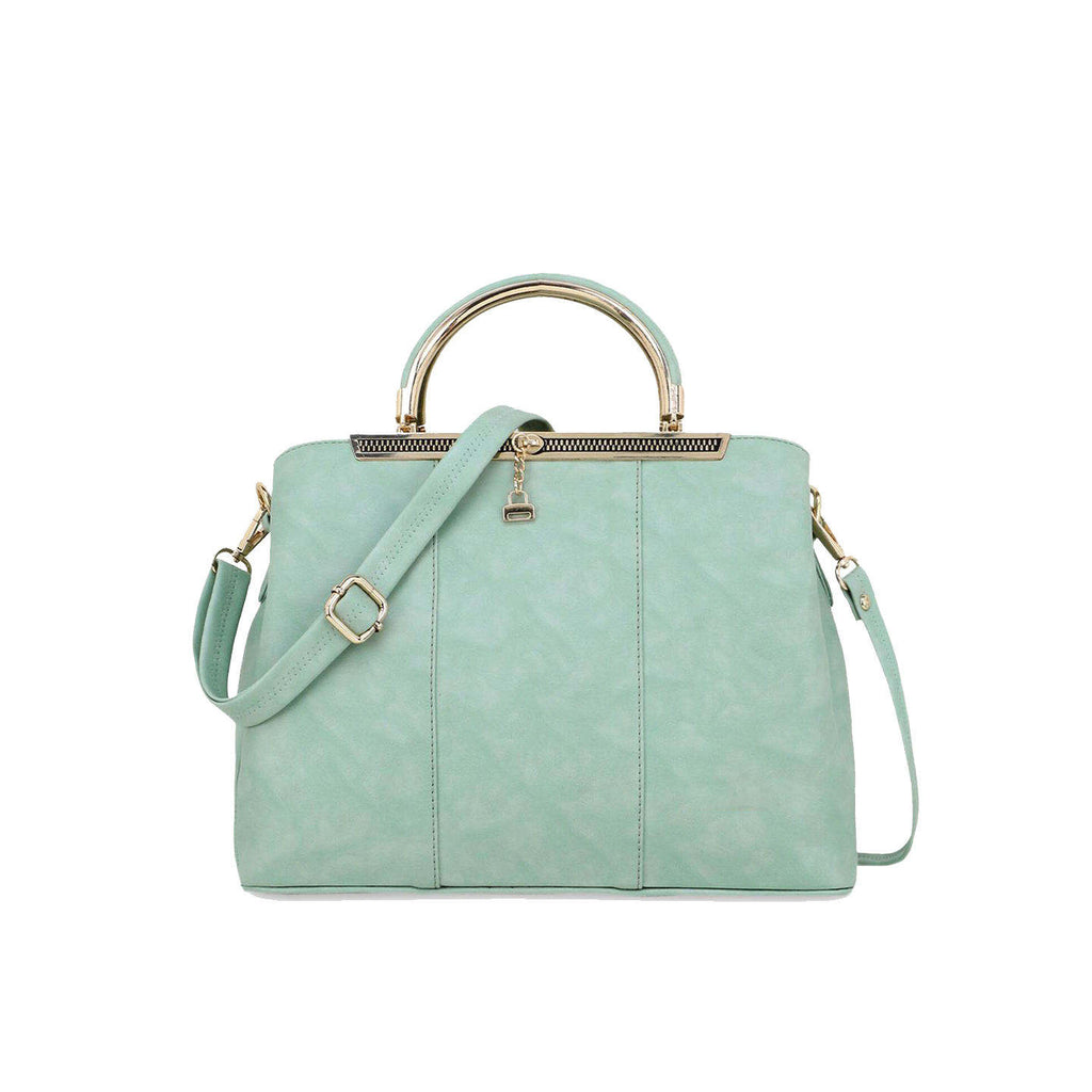 Mint Green Faux Leather Shoulder Bag with Gold Handle