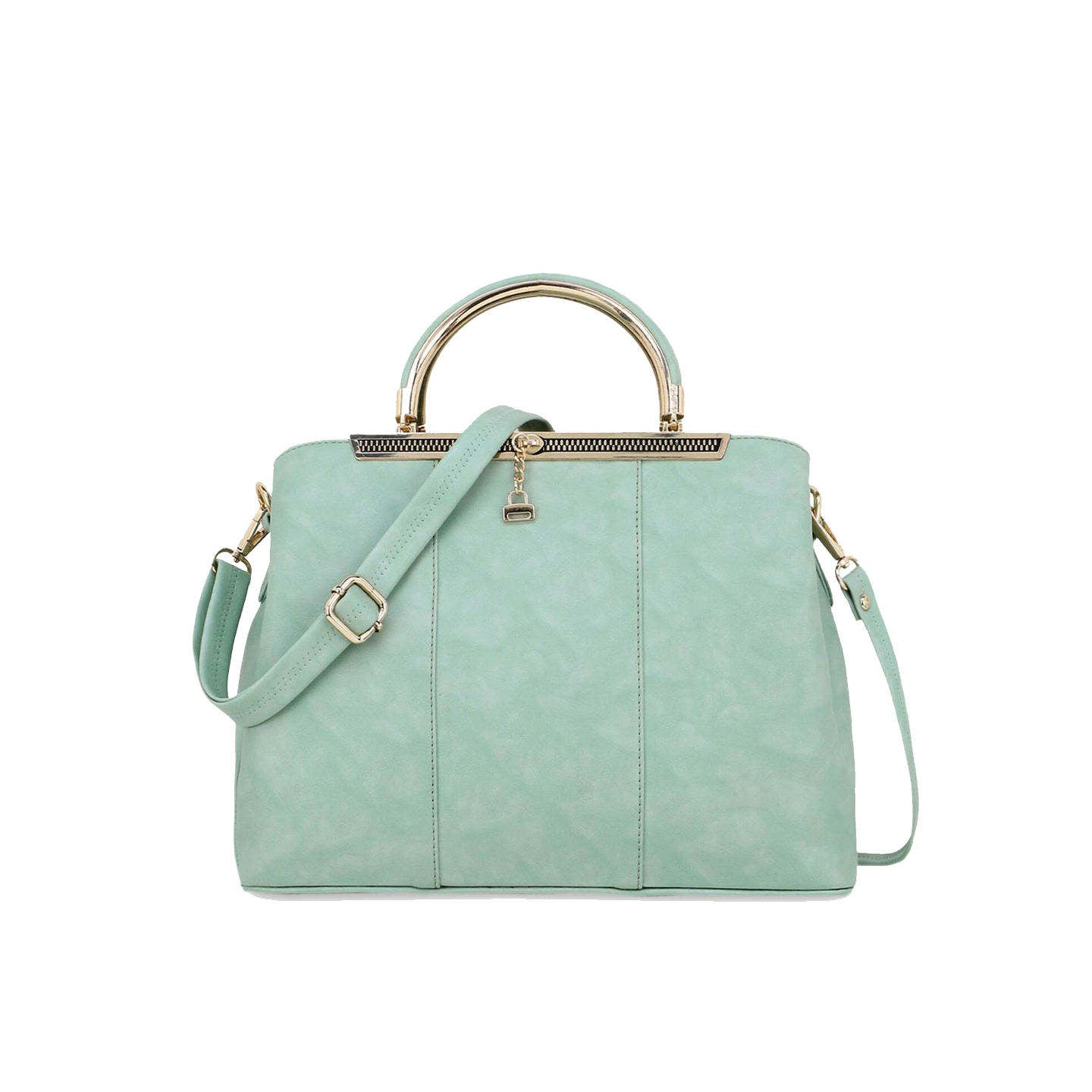 Mint Green Faux Leather Shoulder Bag with Gold Handle